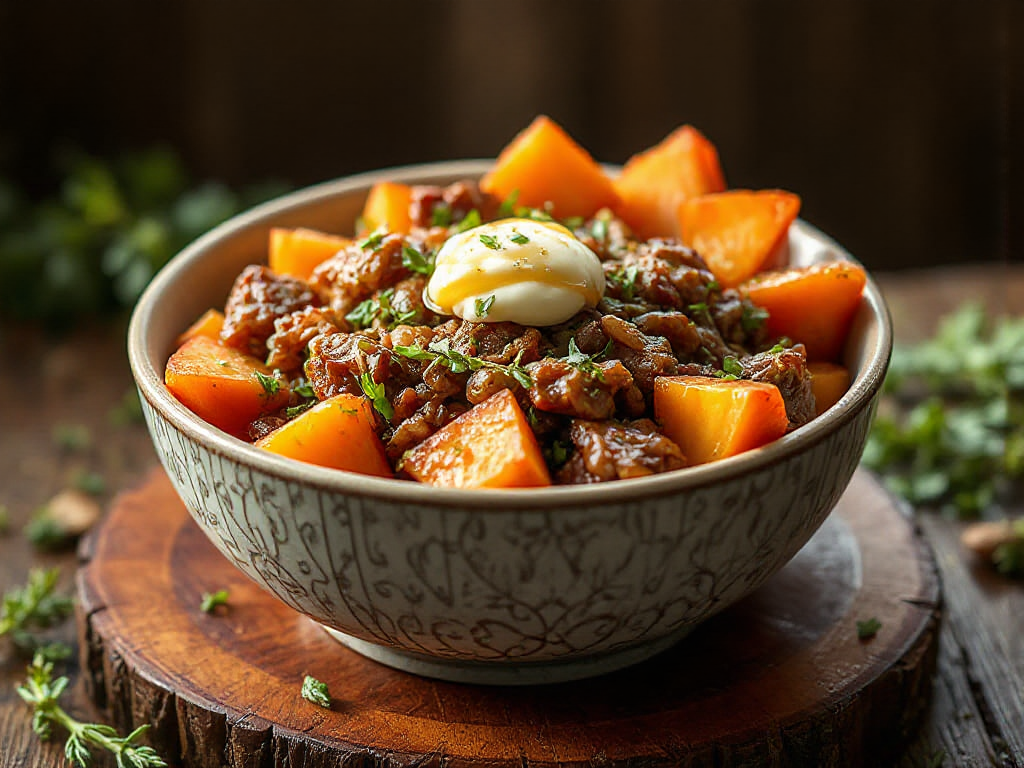 Hot Honey Cottage Cheese Sweet Potato Beef Bowl Recipe